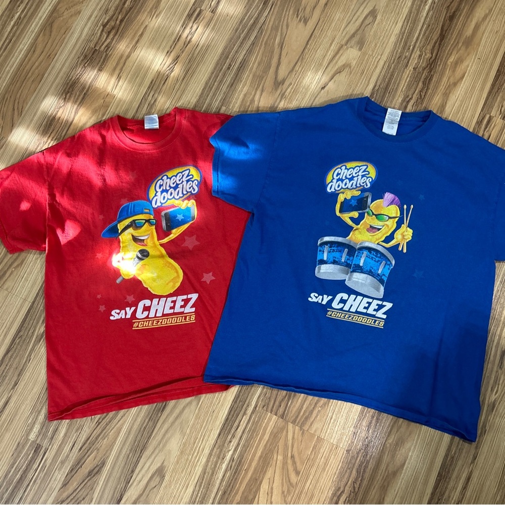 Retro Cheez Doodles Say Cheez Selfie Potato Chips Promo  T-Shirt Red &Blue AsIs